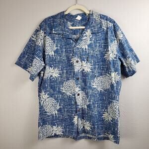 Palmwave Hawaiin Mens Blue Cotton Pineapple Shirt Sz XL Resort Vacation Tropical